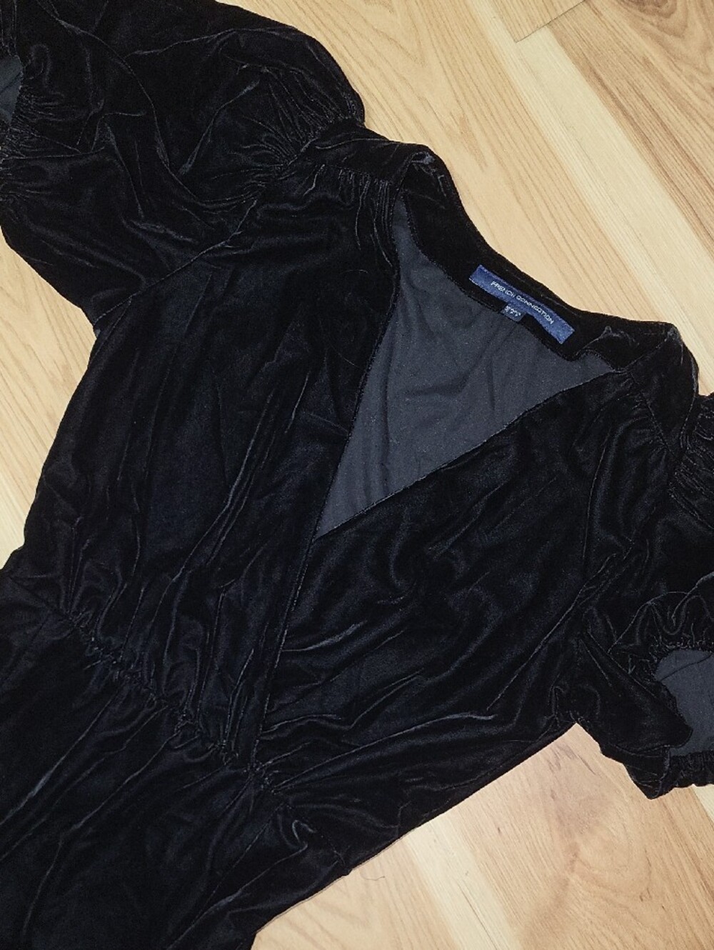 French Connection Black Velvet Maxi Dress with Puff Sleeves - Picture 3 of 4